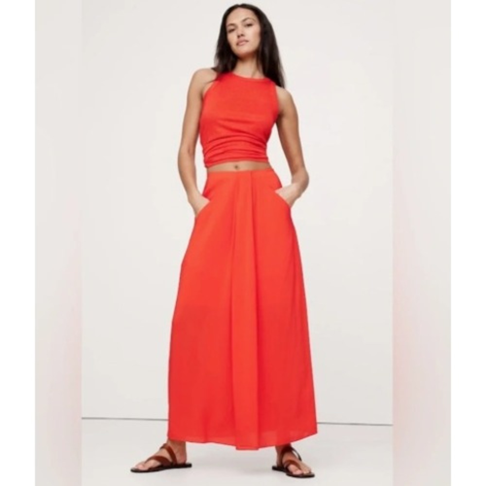 Banana Republic Stretch-Crepe Drape Front Maxi Skirt Womens S Flowy Lightweight